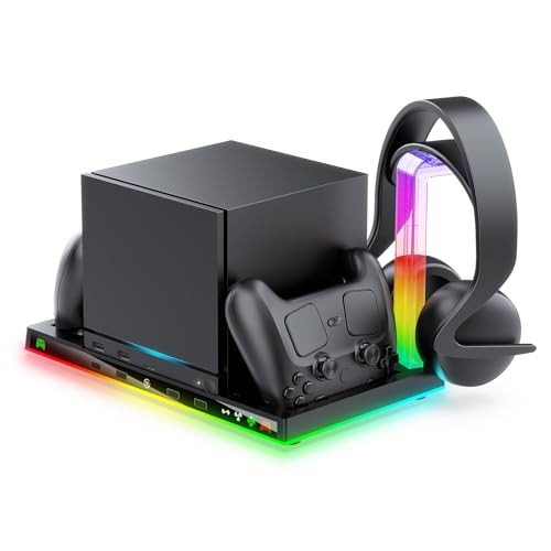 JDDWIN Charging Dock Stand with Cooling Fan for Steam Machine/Steam Controller 2026 Storage Stand for Steam Controllers Puck & Headset with RGB Light