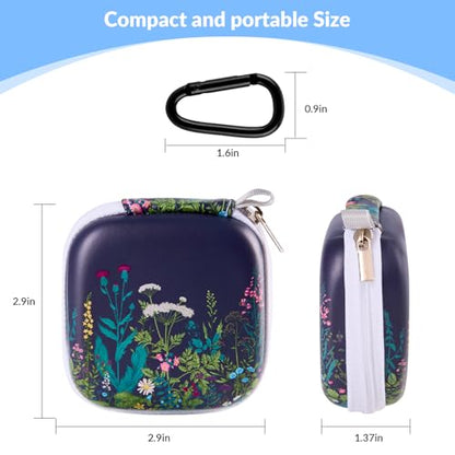 Unique Patterned Portable EVA Earbud Case with Carabiner - color: Black Flowers
