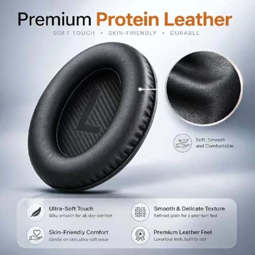 Replacement Ear Pads for Bose QuietComfort 35 (QC35) & Quiet Comfort 35 II (QC 35 ii) Headphones, EarPads Cushions with Noise Isolation Memory Foam, Softer Protein Leather, Added Thickness | EarPads Cushions with Noise Isolation Memory Foam, Softer Protei