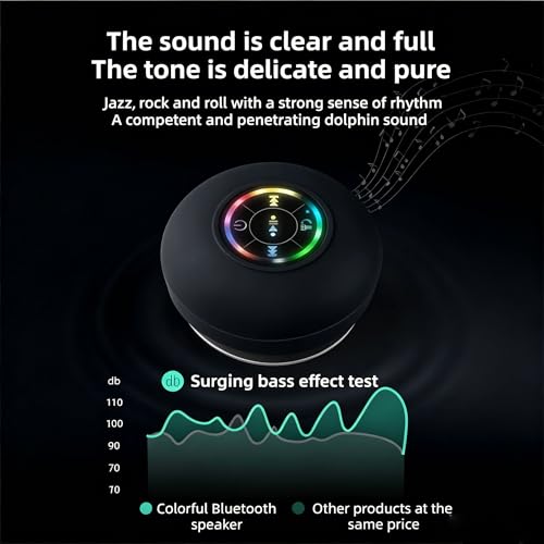 Mini Bluetooth Shower Speaker Black, Silicone Suction Cup Portable Speaker with LED Lights, IPX4 Waterproof, Built in Mic, for Bathroom Kitchen Outdoors, Ideal Gifts (Black) - color: Black