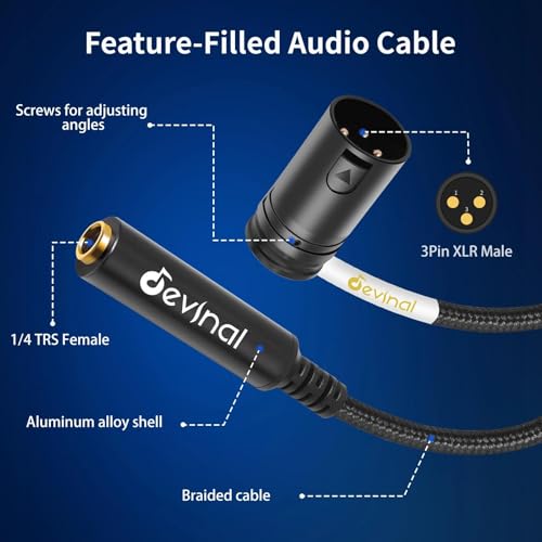 Rotatable Right-Angle XLR to 1/4" Female Cable, Adjustable-Angle Low-Profile XLR Male to 6.35mm TS/TRS Microphone Adapter Connector, 1 FT - color: 635F_XLRM