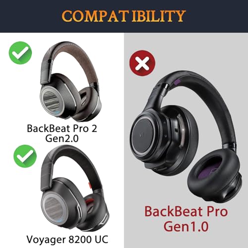 SOULWIT Replacement Kit for Plantronics BackBeat Pro 2, Voyager 8200 UC Headphones, Replacement Repair Part, Cooling Gel Earpad Cushions + Headband Pad - Black