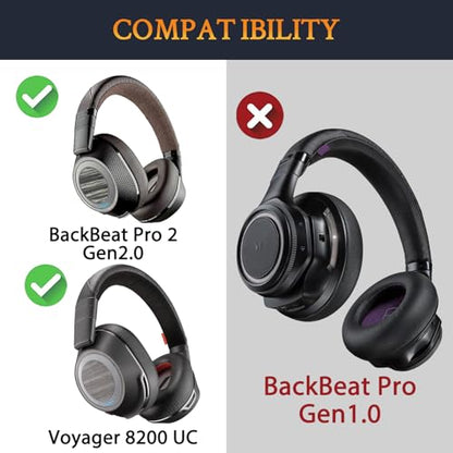 SOULWIT Replacement Kit for Plantronics BackBeat Pro 2, Voyager 8200 UC Headphones, Replacement Repair Part, Cooling Gel Earpad Cushions + Headband Pad - Black