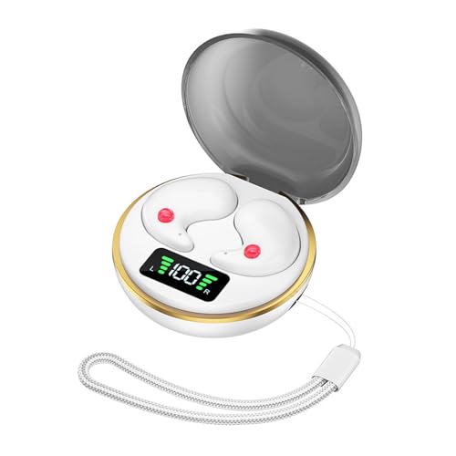 Yunseity Mini Bluetooth Earbuds, in Ear Stereo Earphones with Digital Display Charging Case, Mini for Sleep Work Music (White) - color: White