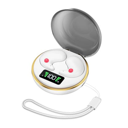 Yunseity Mini Bluetooth Earbuds, in Ear Stereo Earphones with Digital Display Charging Case, Mini for Sleep Work Music (White) - color: White