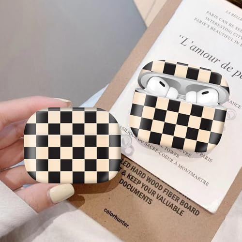 Compatiable for AirPod Pro 2nd/1st Generation Case,Lightweight & Durable Resistant Hard Case with Keychain,Stylish Design AirPod Case Cover for Women(Black Beige Plaid) - color: Black Beige Plaid