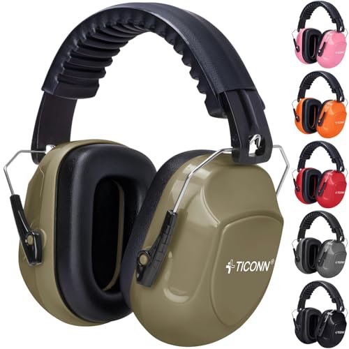TICONN Noise Cancelling Ear Muffs for Adults, SNR 33dB Hearing Protection, Adjustable Safety Earmuffs for Construction - color: Fde
