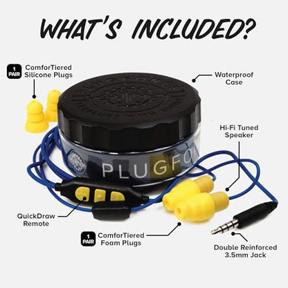 Plugfones Guardian Plus Wired Earplug Headphones for Work, Mic & Controls - color: Blue/Yellow