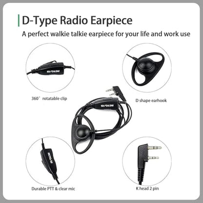 Retevis Walkie Talkie Earpiece, D-Type, 2 Pin, for H777/RT22/RT21/RT68 | PTT, Compatible with Pxton, Baofeng, Kenwood Walkie Talkies, Two Way Radio Earpiece with Mic, Hotels(1 Pack)