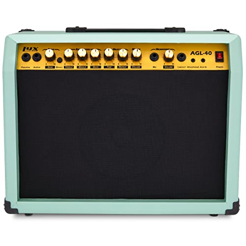 LyxPro 40 Watt Electric Guitar Amplifier | Solid State Studio Amp with 8” 4-Ohm Speaker, Custom EQ Controls, Drive, Delay, ¼” Passive/Active/Microphone Inputs, Aux in & Headphone Jack - Green - color: Green, size: 40 Watt