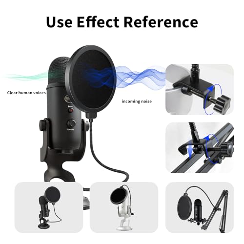 6"Mic Pop Filter with C-Clamp,360° Gooseneck Clip Stabilizing Arm for Studio | Double-layer Professional Pop Filter, For Microphone,Boom Arm,Stands