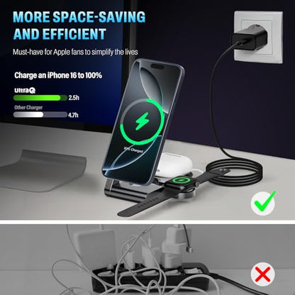 2026 3 in 1 Wireless Charging Station Mag-Safe Fast Charging Station for Apple MagSafe Charger, with USB C Charger, Foldable Charging Magnetic Wireless Charger Stand, Space Aluminum Travel Charger - color: Luxury Grey