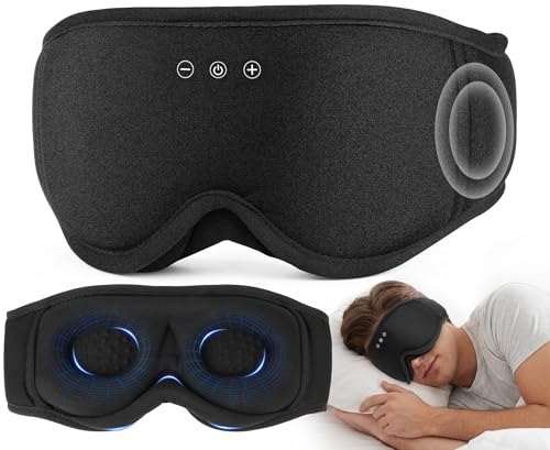 MUSICOZY Sleep Mask Bluetooth Headphones Eye Masks for Sleeping Headphone | 3D Wireless EyeMasks for Side Sleepers, 14-Hour Playtime, Ultra-Soft Breathable, Ultra-Thin Stereo Speakers for Women Men - color: Classic Black