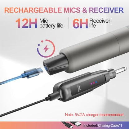Aveek Wireless Microphone 2-Pack, 100ft Range,10Hs Battery for Karaoke - color: Gray