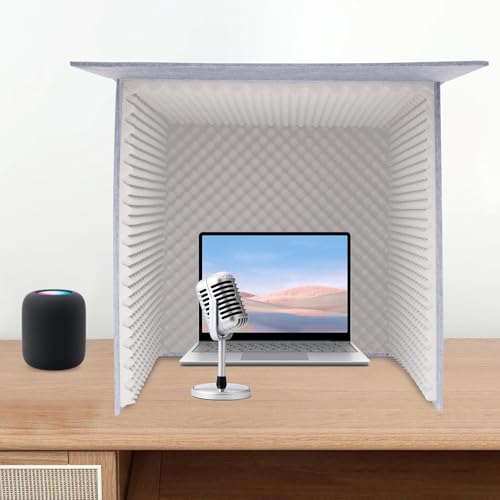 Desktop Soundproof Cover, Isolation Booth, Vocal Sound Absorbing Shield, Portable Vocal Recording Booth, Sound Proof Foam Room, Microphone Isolation Booth Cube, for Office, Home Studio (Gray)