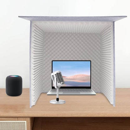 Desktop Soundproof Cover, Isolation Booth, Vocal Sound Absorbing Shield, Portable Vocal Recording Booth, Sound Proof Foam Room, Microphone Isolation Booth Cube, for Office, Home Studio (Gray)