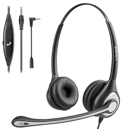 Cell Phone Headset with Microphone Noise Cancelling & Call Controls, 3.5mm Computer Headphones for Samsung PC Business Skype Softphone Call Center Office, Clear Chat, Ultra Comfort - color: Gray