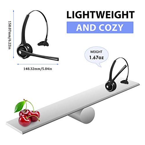 Trucker Bluetooth Headset, V5.0 Handsfree Wireless Phone Headset with Charging Station, Noice Cancelling, Bluetooth Headset with Microphone, Suitable for Call Center Office Phone