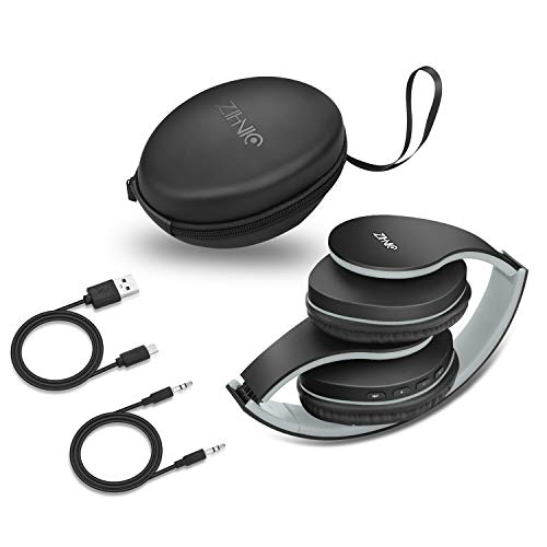 ZIHNIC Bluetooth Headphones Over-Ear, Foldable Wireless and Wired Stereo Headset Micro SD/TF, FM for Cell Phone,PC,Soft Earmuffs &Light Weight for Prolonged Wearing(Black/Gray) - color: Gray