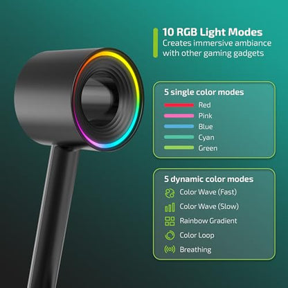 MINQ RGB Ring Shape Headphones Stand for Desk - Wireless Phone Charger Stand - Gamer Headset Stand, Airpod Max Stand - USB, USB C Charging & Aux - Perfect Gaming Accessories - Black