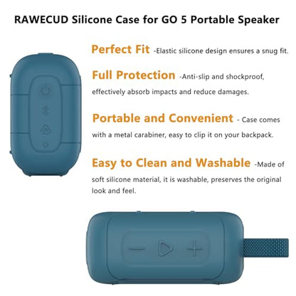 Silicone Cover Case for JBL Go 5 Portable Bluetooth Speaker | Protective Case for Go 5 Speaker, Shockproof Drop-Protection Cover with Carabiner (Blue) - color: Blue