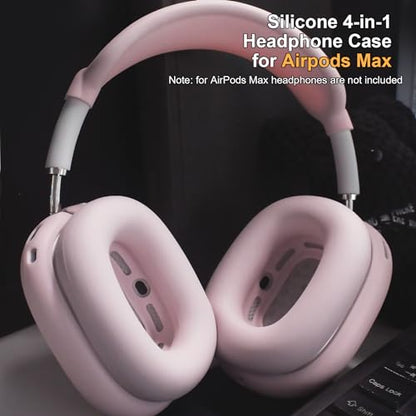 Adhiper Silicone Case Cover for AirPods Max Headphones, 4 Sets Upgraded Sweat Ear Pad Covers for Airpods Max Accessories, Sweatproof & Washable - Pink