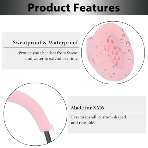 Adhiper XM6 Sweat Covers Accessories for Sony WH-1000XM6 - Pink | Soft Silicone Case, 2-in-1 Headphone Cover with Earpad Covers & Headband Cover, Sweatproof & Easy to Clean & Secure Fit - color: Pink