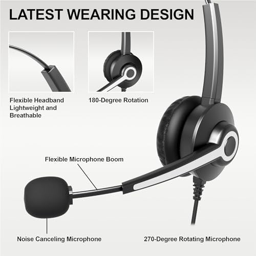 Voistek USB Headset with Mic,PC Headphones with Noise Cancelling Microphone | 3.5mm Plug,Detachable USB-A Cable & USB-C Adapter,In-Line Volume Control,Mute Button for Teams Zoom,Home Office - color: Raven Black