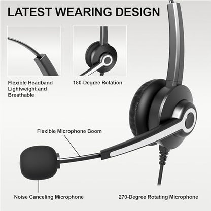 Voistek USB Headset with Mic,PC Headphones with Noise Cancelling Microphone | 3.5mm Plug,Detachable USB-A Cable & USB-C Adapter,In-Line Volume Control,Mute Button for Teams Zoom,Home Office - color: Raven Black