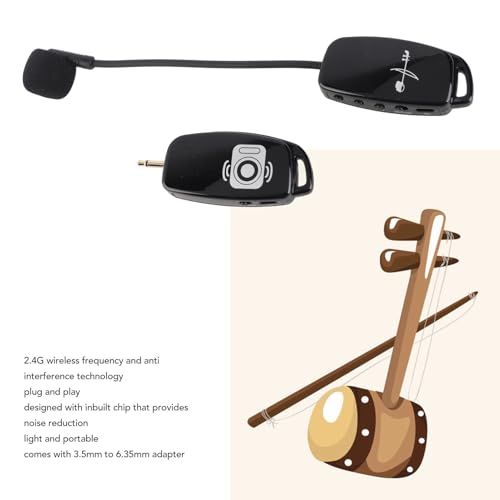 Erhu Microphone 2.4G Wireless Anti Interference Plug and Play Violin Pickup with 3.5mm to 6.35mm Adapter 10 Meter Distance Equipped Noise Cancelling Chip Durable ABS Build Automatic Pairing