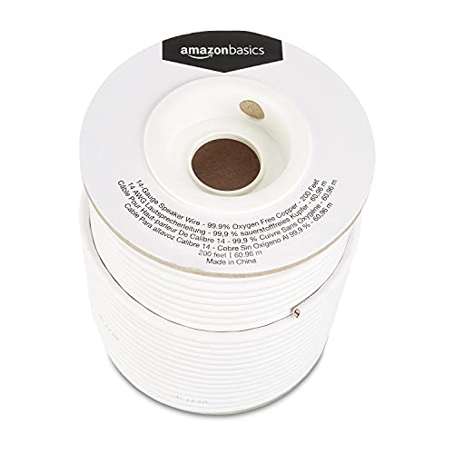 Amazon Basics 14-Gauge Audio Speaker Wire Cable, 200 Feet, 99.9% Oxygen-Free Copper for Clear Sound, Red and Black Color Coded, White - size: 200-Foot, style: 14-Gauge