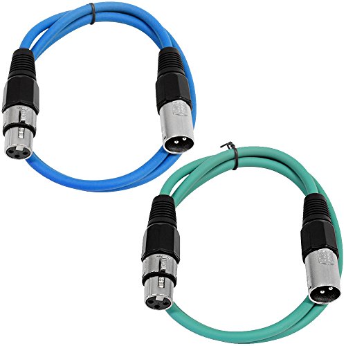 Seismic Audio - SAXLX-2-2 Pack of 2' XLR Male to XLR Female Patch Cables - Balanced - 2 Foot Patch Cord - Blue and Green - color: Blue and Green