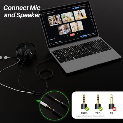 1/8inch Aux Headphone Splitter 2 Way Cable 1.5FT, 3.5mm 4-Pole Male to 2-Female Port Mic and Audio Stereo Y TRRS Adapter, Compatible with Headset Earphone PS4 Xbox PC Laptop MP3 players Phone Tablet - size: 1.5FT