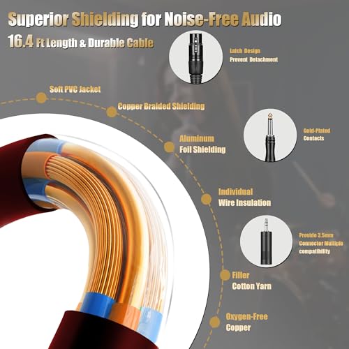 Professional Dynamic Microphone for Singing Karaoke Microphone with 16ft XLR to 1/4'' Audio Cable, Vocal Handheld Mic for Podcast Mixer Amplifier PA System - color: Black