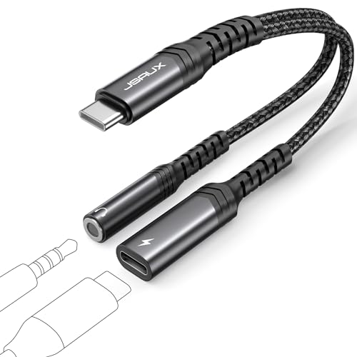 JSAUX USB C to 3.5mm Headphone and Charger Adapter 2-in-1 Black | USB C Splitter Dual Type C Audio Adapter with PD 60W Fast Charging for iPhone 16 Pro Max, Galaxy S26, Pixel 10, iPad Pro - color: Black, size: 2-in-1