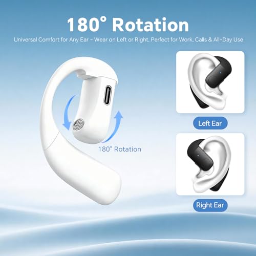Single Bluetooth One Ear Earbud Open Ear Bud Air Conduction Earbud Earless Out of Ear Headphones Bluetooth Wireless Earpiece with Earhook OWS Open Ear Bud Wireless Ear Hanging Bluetooth Headset - color: White