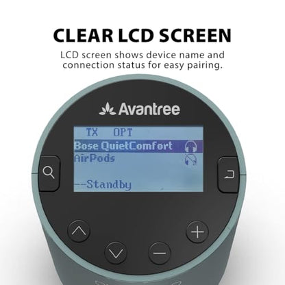 Avantree Orbit Pro - Bluetooth TV Transmitter with LCD and Remote | Connect AirPods or other headphones to TVs with optical or AUX output and adjust volume using the included remote. - style: Remote Control