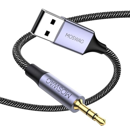MOSWAG USB to 2.5mm TRS Audio Adapter, Nylon Braided Headphone Extension Cords for Windows, Linux, Android, PC, Laptop, Headphones - size: 10FT/3Meter