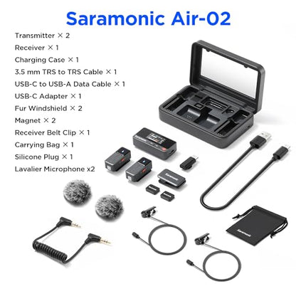 Saramonic Air Wireless Lavalier Microphones for for iPhone/Camera/Android/PC, Ultralight, 48kHz/24-bit,120dB Max SPL, 300m Range, Noise Cancelling, Lapel Microphone Wireless for Vlogging - color: USB-C + Lavalier Microphones
