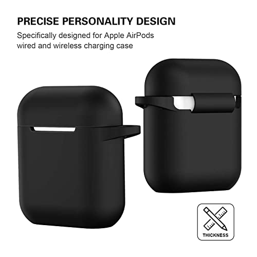Compatible with AirPods Case Cover, Full Protective Silicone Skin Dust-Proof Designed for Apple AirPods 1st 2nd Generation with Keychain, Front LED Visible, Black - color: B-Black