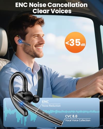 New Bee Bluetooth Headset V5.1 72H Talk Time Dual Mic with Mute Button for Business, Wireless Hand-Free Bluetooth Earpiece with 500mAh Charging Case for Cell Phone Calls Trucker Driver Laptop - color: Gunmetal, style: M54