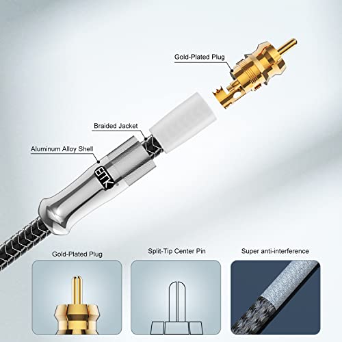 EMK 4Ft RCA to RCA Subwoofer Cable - 24K Gold-Plated, Nylon Braided RCA Audio Cable, Double Shielded Digital Coaxial Cable for Premium Home Theater & Hi-Fi Systems