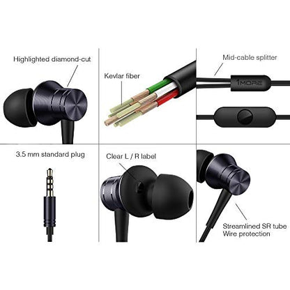 1MORE Piston Fit in-Ear Earphones Fashion Durable Headphones with 4 Color Options, Noise Isolation, Pure Sound, Phone Control with Mic - color: Black