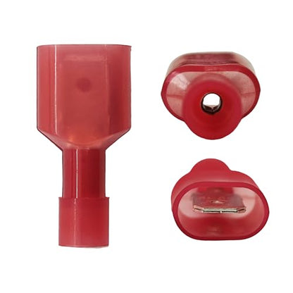 100Pcs Red Male Spade Connectors 22-16 AWG, Nylon Insulated Quick Disconnect Terminals, Tinned Copper Crimp Wire Connectors for Automotive, Speaker, Electronics - size: 22-16 AWG