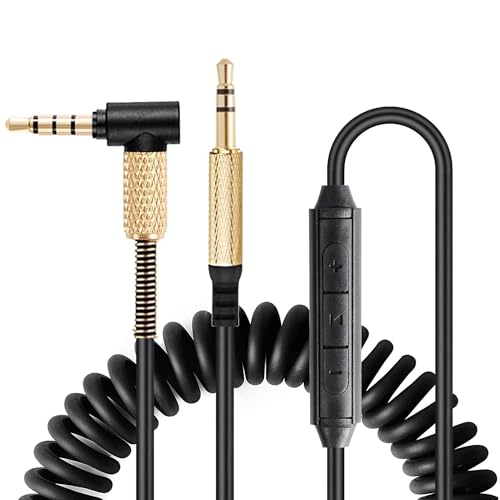 FAAEAL Major3 Coiled Audio Cable Compatible with Marshall Major2 Major4 Beats Studio3 Solo3 Solo4 Headsets 3.5mm in-line Mic Volume Control Headphone Cord 4.2ft-8ft w/mic - size: 4.2ft-8ft(w/mic)