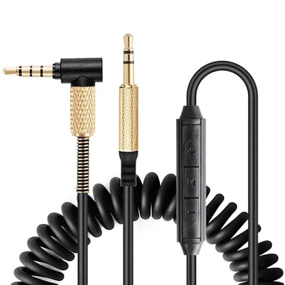 FAAEAL Major3 Coiled Audio Cable Compatible with Marshall Major2 Major4 Beats Studio3 Solo3 Solo4 Headsets 3.5mm in-line Mic Volume Control Headphone Cord 4.2ft-8ft w/mic - size: 4.2ft-8ft(w/mic)