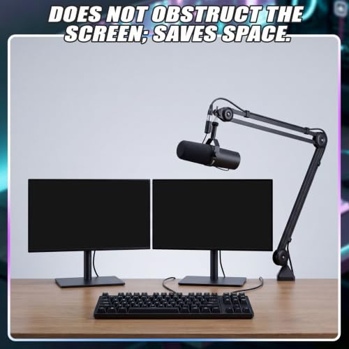 Microphone Boom Arm, 360° Rotatable Mic Arm Stand, Adjustable Height Overhead Mic Holder with Desk Clamp, Cable Channels, 3/8" to 5/8" Threads for Podcast Streaming Gaming Studio Recording