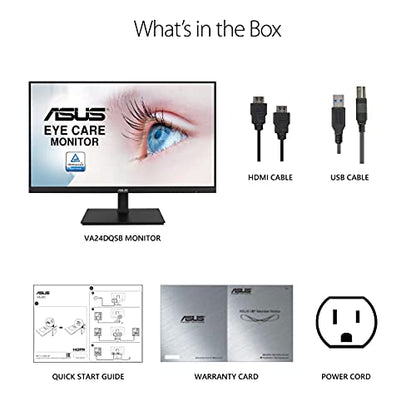ASUS 24”1080P Monitor(VA24DQSB)-Full HD,IPS,75Hz,Speakers Adaptive-Sync Low Blue Light Flicker Free VESA Mountable Frameless, HDMI DisplayPort, VGA, USB hub Height Adjustable, Black,12.8"x21.3"x2.1" - style: IPS 75Hz Height Adjustable