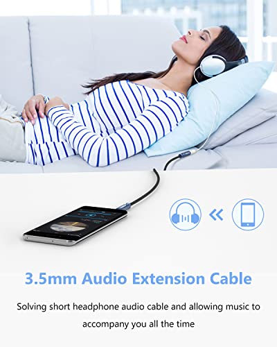 3.5mm Headphone Extension Cable Nylon Braid 8 FT TRRS Male to Female | Metal Shell, Premium 4 Pole 1/8 Stereo Auxiliary Aux Audio Jack Extension Cable for PC, Smartphone, Speaker, Soundbox - size: 8 ft
