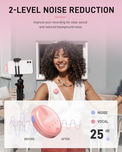 MAONO Wireless-Lavalier-Microphone for iPhone iPad, Wireless Lapel Mic with 48KHz/16Bit, Noise Cancellation, 328ft Range, 18H Battery for TikTok, YouTube, Vlogging, Video Recording, Streaming (Pink)